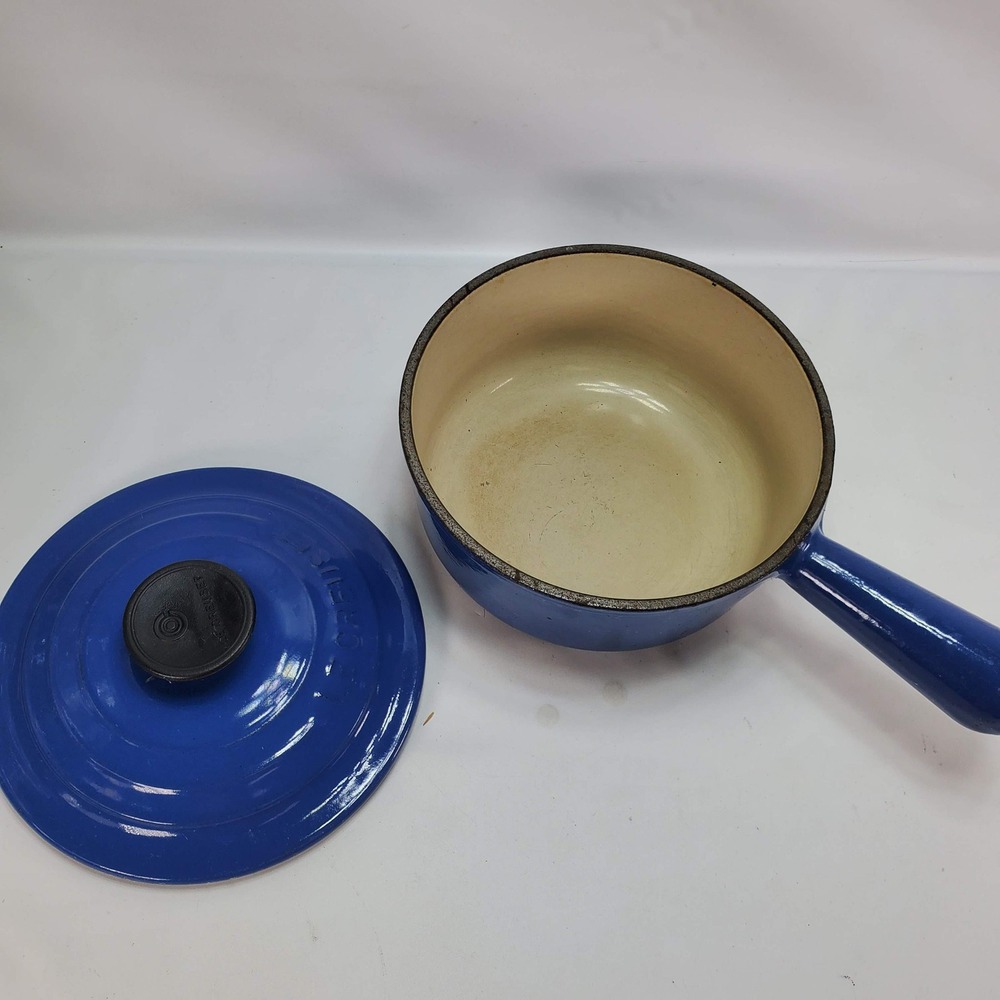Le Creuset Saucepan #16 Cousances Blue Enameled Cast Iron Vintage France Lid - Picture 5 of 12